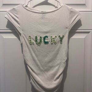 Wild Fable White Top with Green 'Lucky' St Patrick’s Day Design